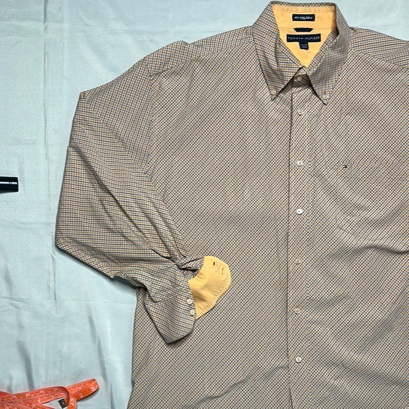 Tommy Hilfiger Men's Orange/Blue Patterned Button Down Shirt - Picture 6 of 9